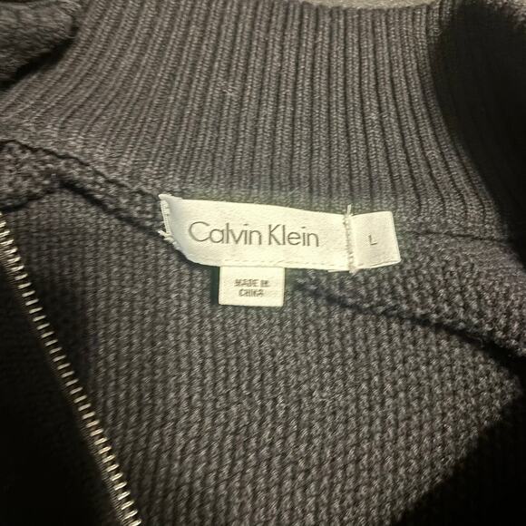 Calvin Klein Mens Quarter Zip Sweater Size L Black Gray Argyle - Picture 7 of 9